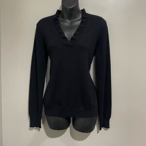 Ralph Lauren Ruffle Black 100% Cashmere Sweater